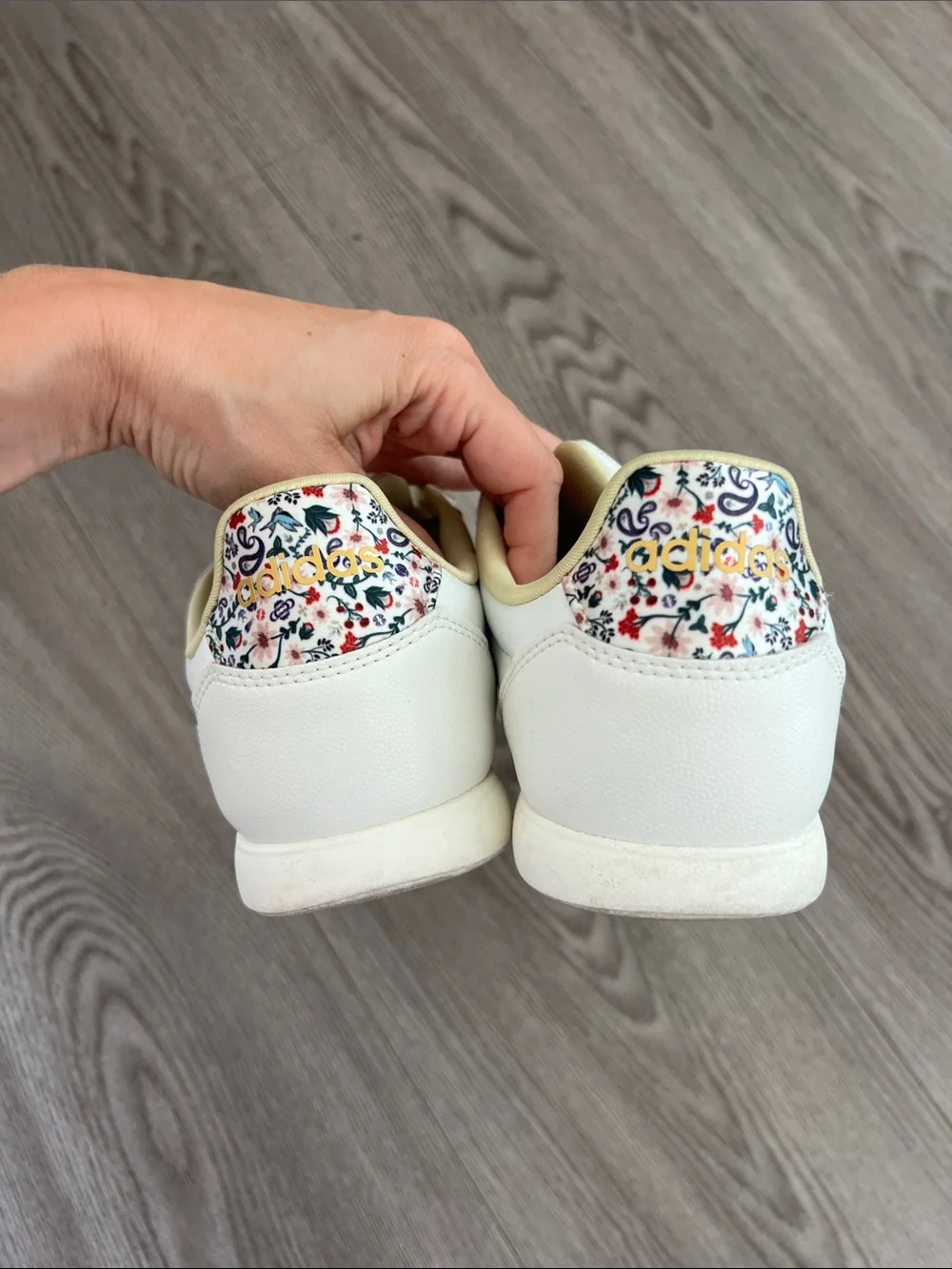 Adidas White and Cream Floral-Accent Sneakers